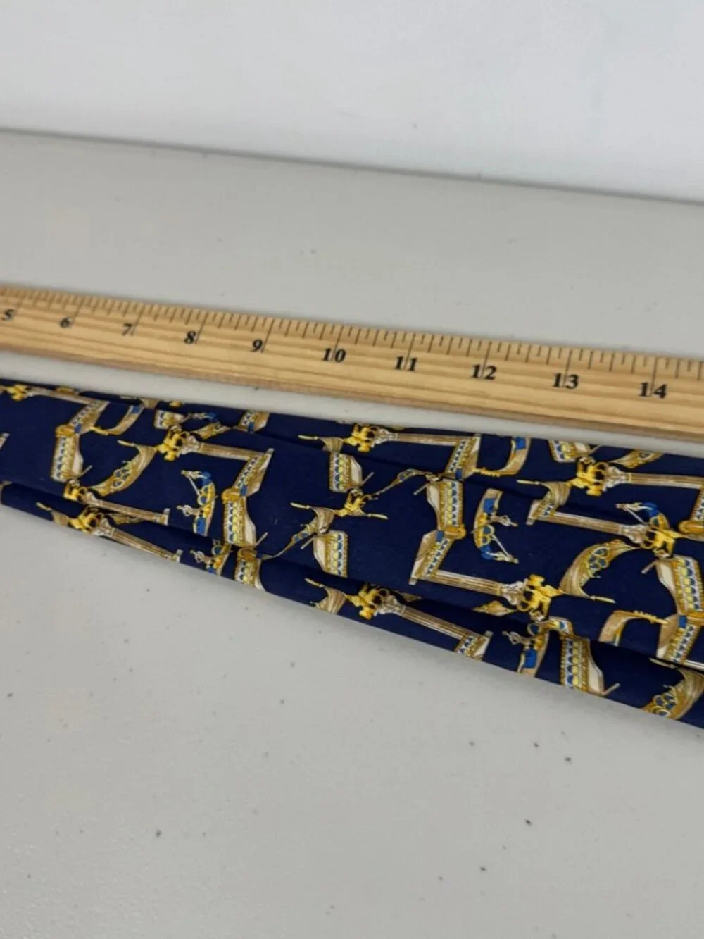 Trevisan Venezia Silk Elegant Navy and Gold Mens Tie Gondola Print Made in Italy